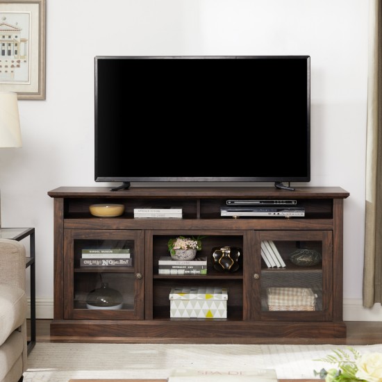 Modern TV Stand Media Stand Modern Entertainment Console for TV Up to 65 Inch  with Glass Door Open and Closed Storage Space, Brown, 60 Inch W*15.75 Inch D*29 Inch H