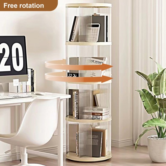 360° Rotating Bookshelf, Small Corner Bookcase with Small Footprint, 4 Tier Floor Standing Bookcasefor Kids&Adults,  Narrow Book Shelf Organizer for Bedroom, Living Room, Round, White