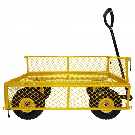 3 cu. ft. 300 lbs. Capacity Removable Sides Metal Steel Mesh Heavy Duty Utility Wagon Outdoor Garden Cart in Yellow