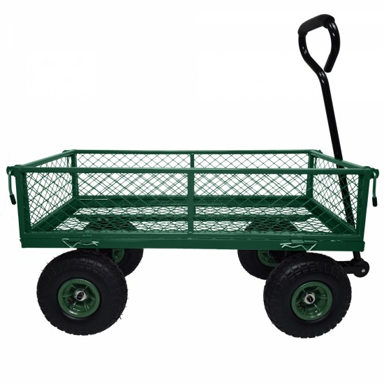 3 cu. ft. 300 lbs. Capacity Removable Sides Metal Steel Mesh Heavy Duty Utility Wagon Outdoor Garden Cart in Green