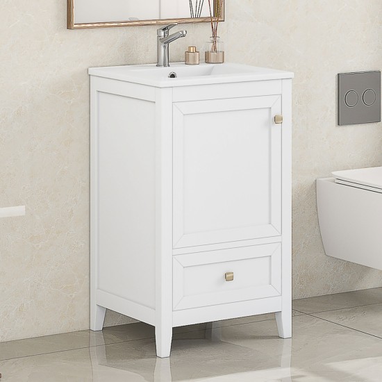 20 Inch  Bathroom Vanity with Sink, Bathroom Cabinet with Soft Closing Door, Storage Rack and A Drawer, White