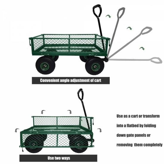 3 cu. ft. 300 lbs. Capacity Removable Sides Metal Steel Mesh Heavy Duty Utility Wagon Outdoor Garden Cart in Green