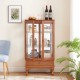 Lighted Glass Cabinet Glass Wine Cabinet Curio Display Cabinet with Adjustable Glass Shelves 2 Doors and 1 drawer Cabinet Bulb Included OAK