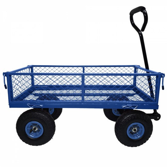 3 cu. ft. 300 lbs. Capacity Removable Sides Metal Steel Mesh Heavy Duty Utility Wagon Outdoor Garden Cart in Blue