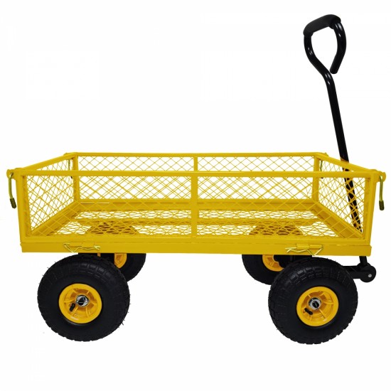 3 cu. ft. 300 lbs. Capacity Removable Sides Metal Steel Mesh Heavy Duty Utility Wagon Outdoor Garden Cart in Yellow