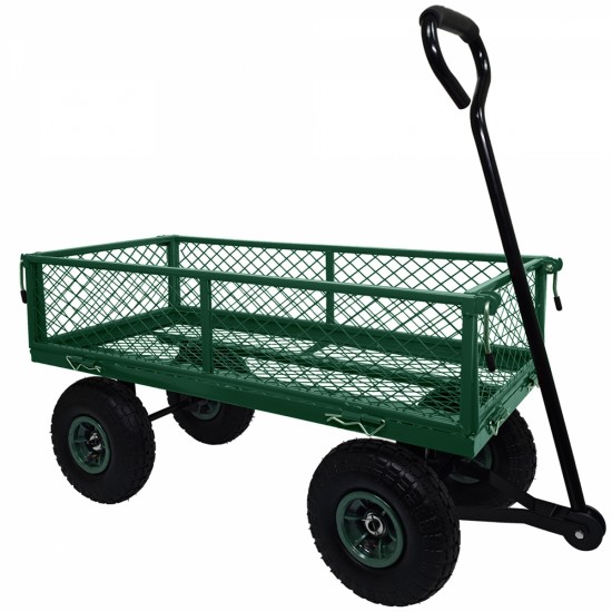 3 cu. ft. 300 lbs. Capacity Removable Sides Metal Steel Mesh Heavy Duty Utility Wagon Outdoor Garden Cart in Green