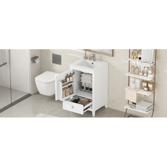 20 Inch  Bathroom Vanity with Sink, Bathroom Cabinet with Soft Closing Door, Storage Rack and A Drawer, White