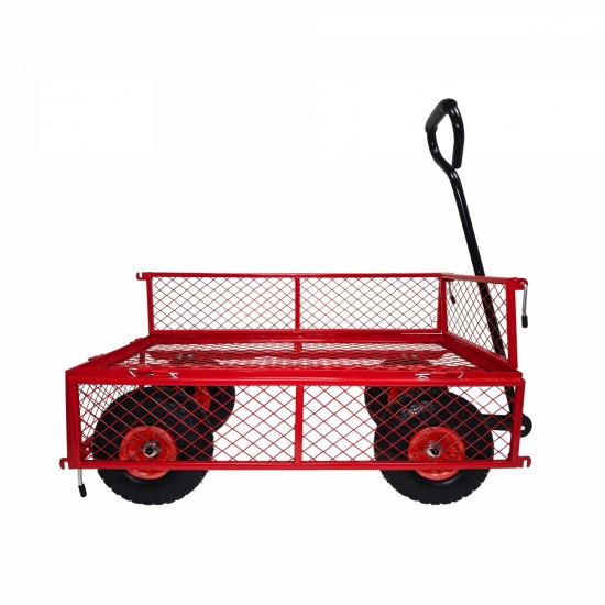 3 cu. ft. 300 lbs. Capacity Removable Sides Metal Steel Mesh Heavy Duty Utility Wagon Outdoor Garden Cart in Red