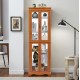 Lighted Glass Curio Display Cabinet,Display Cabinet,Glass Storage Cabinet Glass Wine cabinet Wood Frame Toy Display for Living Room, Kitchen, Pantry light bulb included OAK