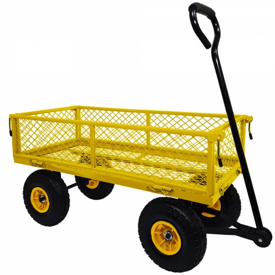 3 cu. ft. 300 lbs. Capacity Removable Sides Metal Steel Mesh Heavy Duty Utility Wagon Outdoor Garden Cart in Yellow