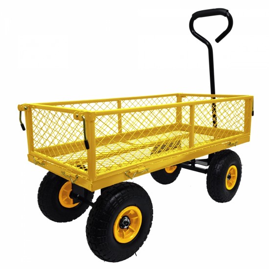 3 cu. ft. 300 lbs. Capacity Removable Sides Metal Steel Mesh Heavy Duty Utility Wagon Outdoor Garden Cart in Yellow