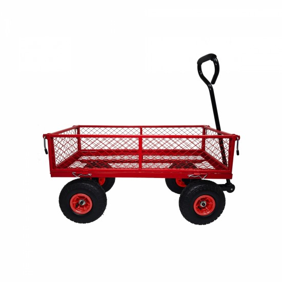 3 cu. ft. 300 lbs. Capacity Removable Sides Metal Steel Mesh Heavy Duty Utility Wagon Outdoor Garden Cart in Red