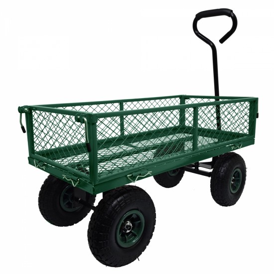 3 cu. ft. 300 lbs. Capacity Removable Sides Metal Steel Mesh Heavy Duty Utility Wagon Outdoor Garden Cart in Green