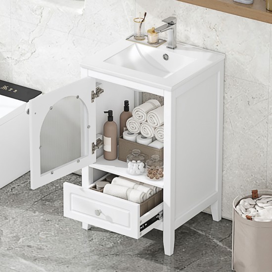 20 Inch  Bathroom Vanity with Sink, Bathroom Cabinet with Soft Closing Glass Door, A Drawer, White