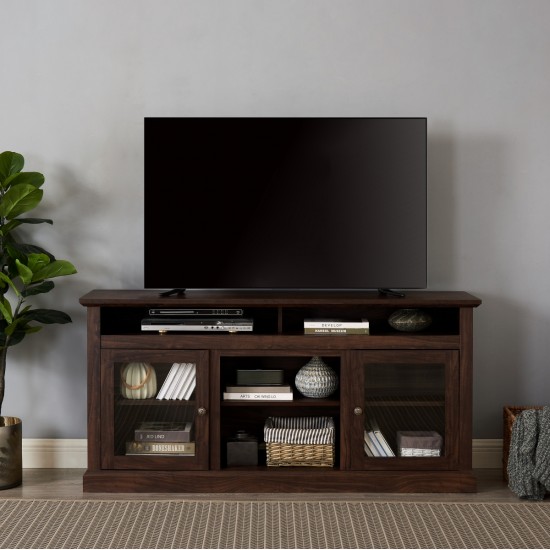 Modern TV Stand Media Stand Modern Entertainment Console for TV Up to 65 Inch  with Glass Door Open and Closed Storage Space, Brown, 60 Inch W*15.75 Inch D*29 Inch H