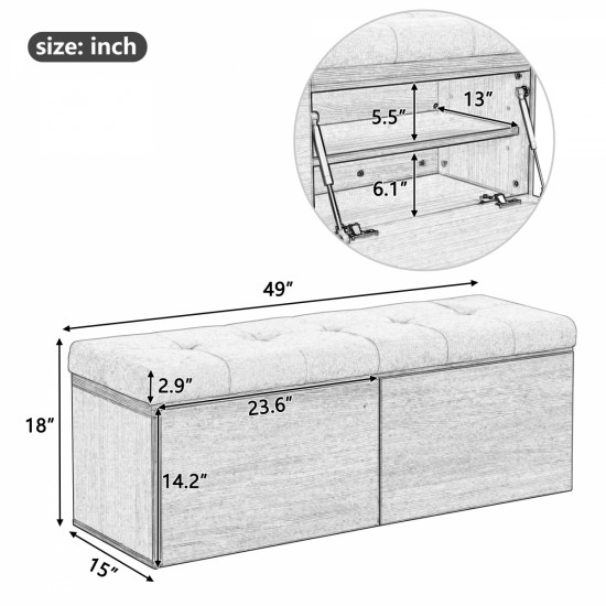 49 Inch  Shoe Storage Bench Entryway Shoe Cabinet Storage Ottoman with Padded Seat Cushion and Double Doors for Entryway, Hallway and Bedroom, Dark Grey