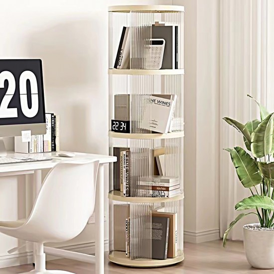 360° Rotating Bookshelf, Small Corner Bookcase with Small Footprint, 4 Tier Floor Standing Bookcasefor Kids&Adults,  Narrow Book Shelf Organizer for Bedroom, Living Room, Round, White