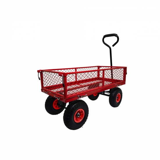 3 cu. ft. 300 lbs. Capacity Removable Sides Metal Steel Mesh Heavy Duty Utility Wagon Outdoor Garden Cart in Red