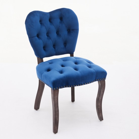 French Vintage Tufted Upholstered Fabric Dining Chair,Set of 2,Blue,SW1869BL