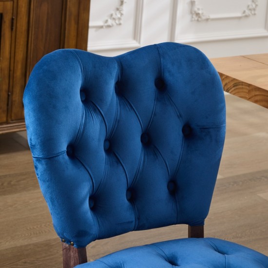 French Vintage Tufted Upholstered Fabric Dining Chair,Set of 2,Blue,SW1869BL