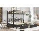 FULL XL Over Twin & Twin Triple Bunk Bed with Drawers, Multi-functional Metal Frame Bed with desks and shelves in the middle, Black