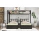 FULL XL Over Twin & Twin Triple Bunk Bed with Drawers, Multi-functional Metal Frame Bed with desks and shelves in the middle, Black