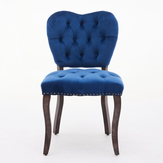 French Vintage Tufted Upholstered Fabric Dining Chair,Set of 2,Blue,SW1869BL