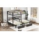 FULL XL Over Twin & Twin Triple Bunk Bed with Drawers, Multi-functional Metal Frame Bed with desks and shelves in the middle, Black