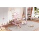 Wood Twin Size House Platform Bed with Guardrail and Drawer, Pink(Expected Arrival Time: 10.7)