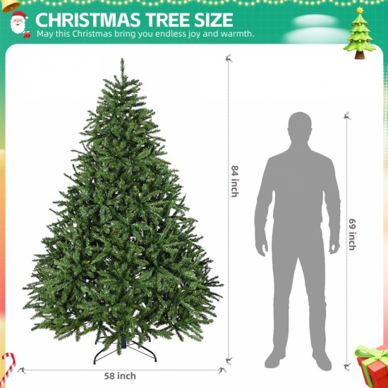 7ft Pre-Lit Artificial Holiday Christmas Tree for Home, Office,Party Decoration w/700 Warm White Lights, 2231 Branch Tips, Easy Assembly, Metal Hinges & Foldable Base