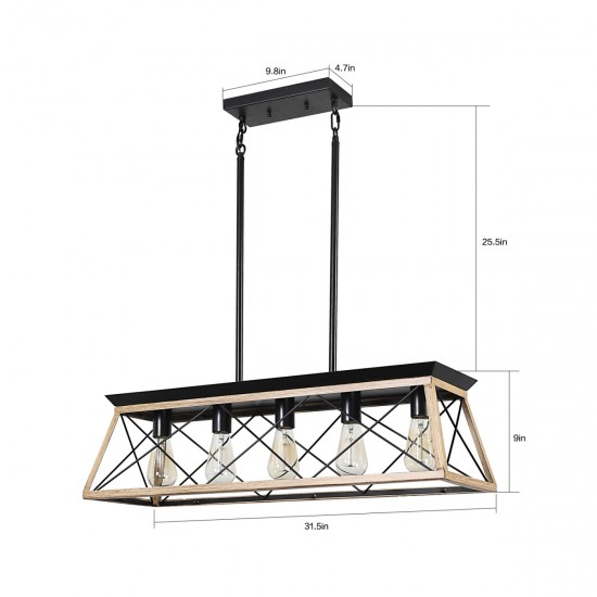 (Same as W134067497/L1002) 5-Light Farmhouse Chandeliers For Dining Room Oak(No Bulbs)