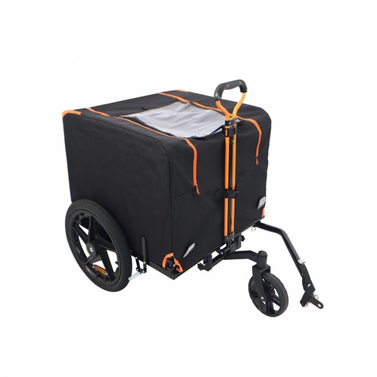 Foldable Pet Jogging Stroller Dog Carriers Bicycle Trailer Pet Dog Cat Bike Trailer Orange and Black - Ideal for Small Pets