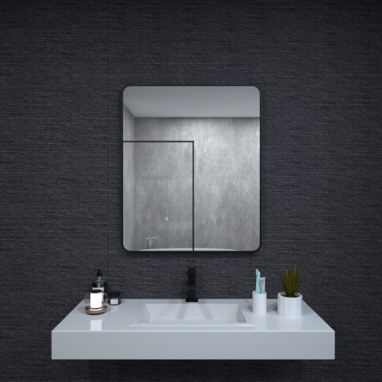 30x36 In. Aluminum Framed Rounded Rectangle Bathroom Wall Mirror, Matte Black Bathroom Vanity Mirror Farmhouse, Anti-Rust, Tempered Glass mirrors, Hangs Horizontally or Vertically