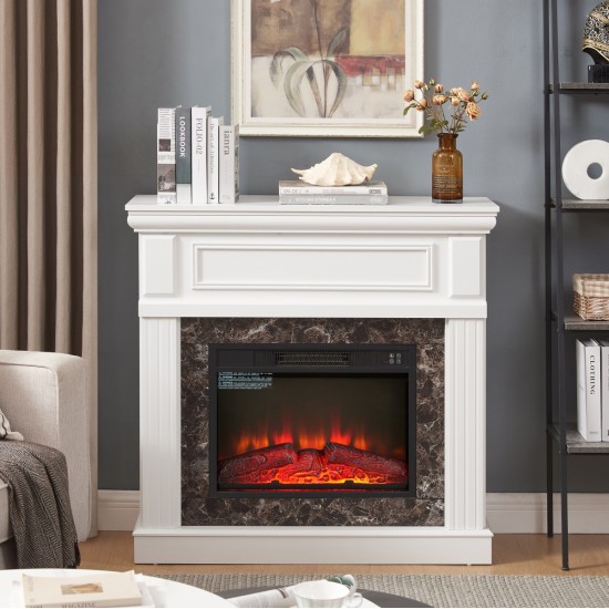 Electric Fireplace with Mantel,fireplace mantel surround with 23 Inch  Fireplace Insert, Adjustable Flame, Remote Control-White,41.34 Inch W*14 Inch D*40 Inch H