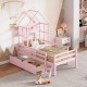 Wood Twin Size House Platform Bed with Guardrail and Drawer, Pink(Expected Arrival Time: 10.7)