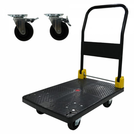 Foldable Platform Push Hand Truck Cart, 880 lbs. Weight Capacity, 2 Swivel Brake Wheels