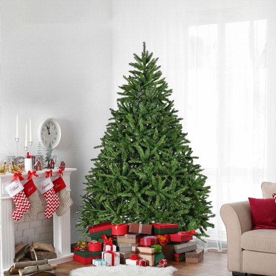 7ft Artificial Christmas Tree, Premium Unlit Hinged Spruce Full Tree with 2231 Branch Tips, Metal Stand, Hinged Structure, Easy Assembly Festival Celebration Xmas Tree for Home, Office, Party