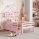 Wood Twin Size House Platform Bed with Guardrail and Drawer, Pink(Expected Arrival Time: 10.7)