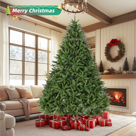 9ft Artificial Christmas Tree, Premium Unlit Hinged Full Tree with 3655 Branch Tips, Metal Stand, Hinged Structure, Easy Assembly Festival Celebration Xmas Tree for Home, Office, Party