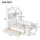 Wood Twin Size House Platform Bed with Guardrail and Drawer, White(Expected Arrival Time: 10.7)