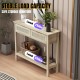 Boho Style Console Table with 2 Rattan Drawer and Bottom Storage Shelf for Entryway, Minimalist Side Table with Rattan Storage Drawer and Shelf for Living room, Hallway