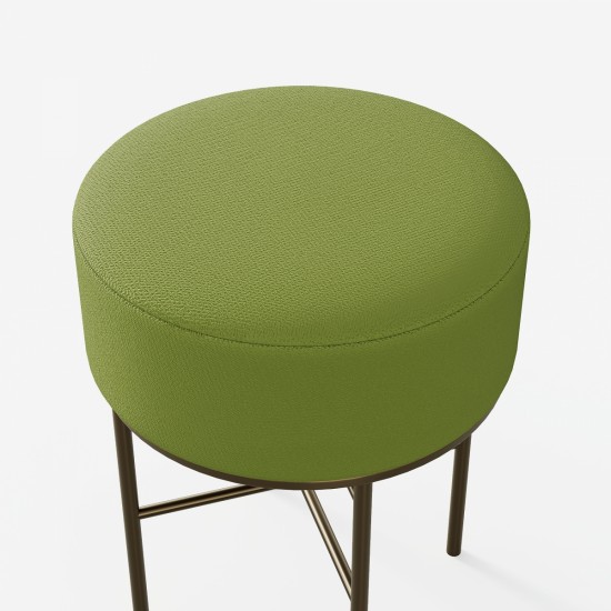 2 pcs Round Cushioned Vanity Stool, Linen Upholstered Vanity Stool for Makeup Room, Modern Soft Stool for Bar and Dining, Ottoman Footrest Stool with Metal Legs for Living Room, Bedroom(Matcha Green)