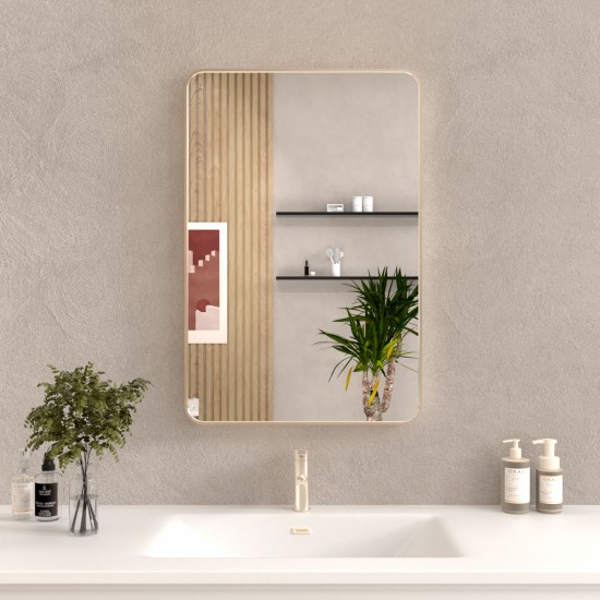 24x36 In. Aluminum Framed Rounded Rectangle Bathroom Wall Mirror, Brushed Nickel Bathroom Vanity Mirror Farmhouse, Anti-Rust, Tempered Glass mirrors, Hangs Horizontally or Vertically