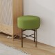 2 pcs Round Cushioned Vanity Stool, Linen Upholstered Vanity Stool for Makeup Room, Modern Soft Stool for Bar and Dining, Ottoman Footrest Stool with Metal Legs for Living Room, Bedroom(Matcha Green)