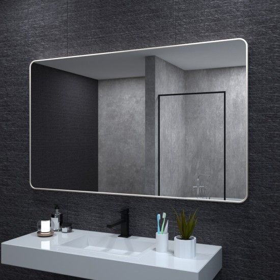 60x36 In. Aluminum Framed Rounded Rectangle Bathroom Wall Mirror, Brushed Nickel Bathroom Vanity Mirror Farmhouse, Anti-Rust, Tempered Glass mirrors, Hangs Horizontally or Vertically