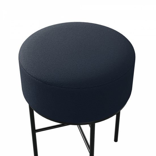 2 pcs Round Cushioned Vanity Stool, Linen Upholstered Vanity Stool for Makeup Room, Modern Soft Stool for Bar and Dining, Ottoman Footrest Stool with Metal Legs for Living Room, Bedroom(Black)