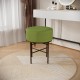 2 pcs Round Cushioned Vanity Stool, Linen Upholstered Vanity Stool for Makeup Room, Modern Soft Stool for Bar and Dining, Ottoman Footrest Stool with Metal Legs for Living Room, Bedroom(Matcha Green)