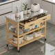 Stainless Steel Countertop Solid Wood Kitchen Cart with Storage Drawers and Shelves, Rotatable Kitchen Island with Steel Table Top and Tower Rack, Rolling Utility Trolley Cart for Kitchen and Dining