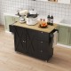 45.4 Inch  Farmhouse Black Rolling Kitchen Cart on Wheels with Storage Cabinet, Mobile Kitchen Island cart with Drop Leaf Top, Spice Rack, Towel Bar, Adjustable Shelf, Drawers and Hooks