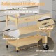 Stainless Steel Countertop Solid Wood Kitchen Cart with Storage Drawers and Shelves, Rotatable Kitchen Island with Steel Table Top and Tower Rack, Rolling Utility Trolley Cart for Kitchen and Dining